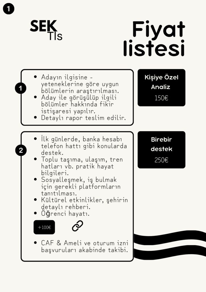 Fiyat listesi 1. sayfa